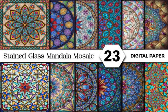 Download Stained Glass Mandala Mosaic Background - Round Collection