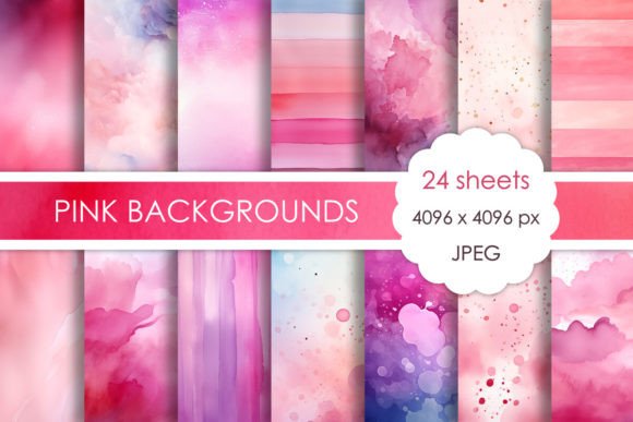 Download Set of Watercolor Pink Backgrounds - Round Collection