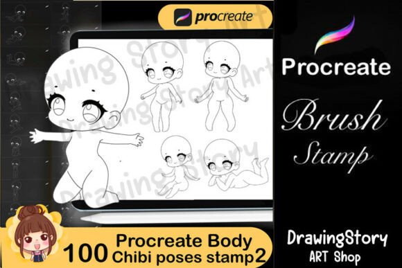 Download 100 Procreate Chibi Poses Body Stamps2 - Body Collection