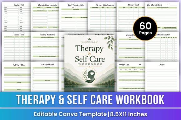 Download Therapy &amp; Self Care Workbook | Canva Kdp - Therapy Collection