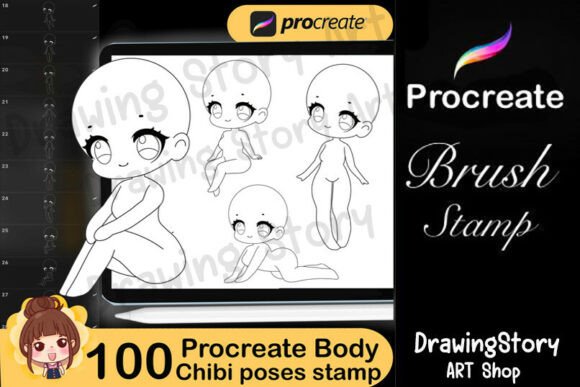 Download 100 Procreate Chibi Body Poses Stamps - Body Collection