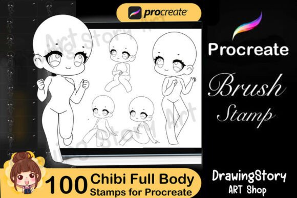 Download 100 Chibi Full Body Stamps: Anime Brush - Body Collection