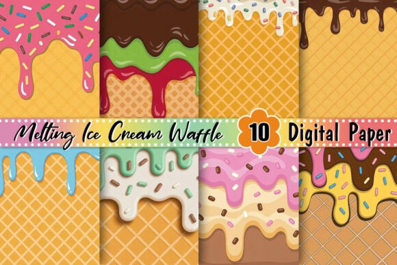 Download Melting Ice Cream Waffle Background - Round Collection