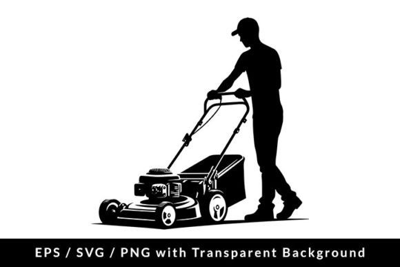 Download Man Using Lawn Mower Silhouette SVG EPS - Silhouette Collection